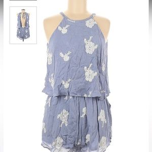 Lost + Wander Blue Open Back Floral Romper